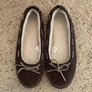 L.L. Bean brown moccasin slippers. Women’s size 10